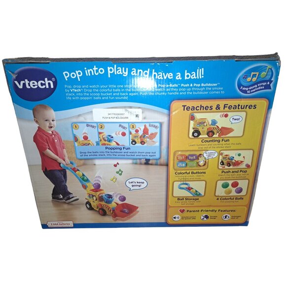 VTech Pop-a-Balls Push Pop Bulldozer Interactive Learning Toy Toddlers Builder - Picture 4 of 15
